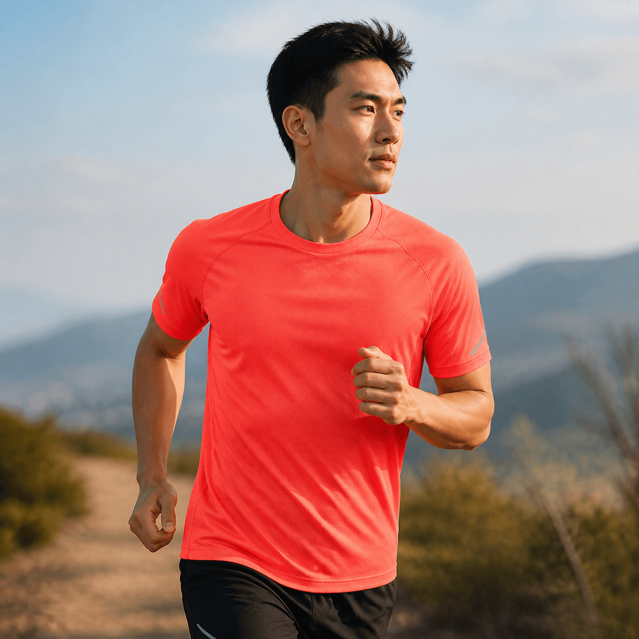 Running T-shirt thumbnail — On-body reference