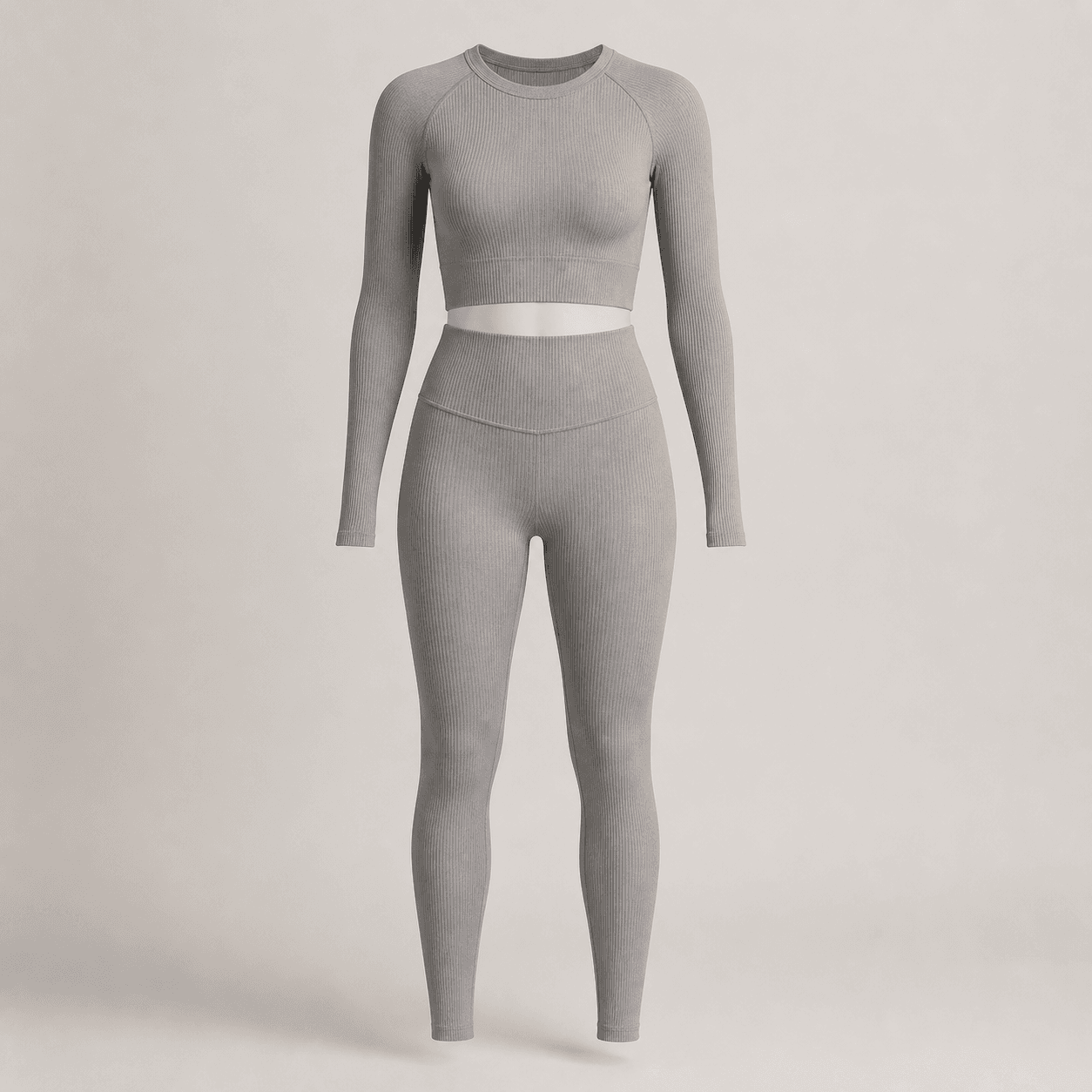 AI-generated demonstration product photograph of matching workout set