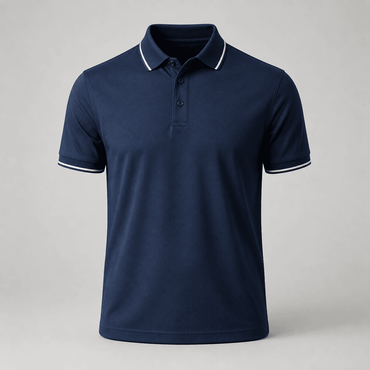 AI-generated demonstration product photograph of corporate polo shirt