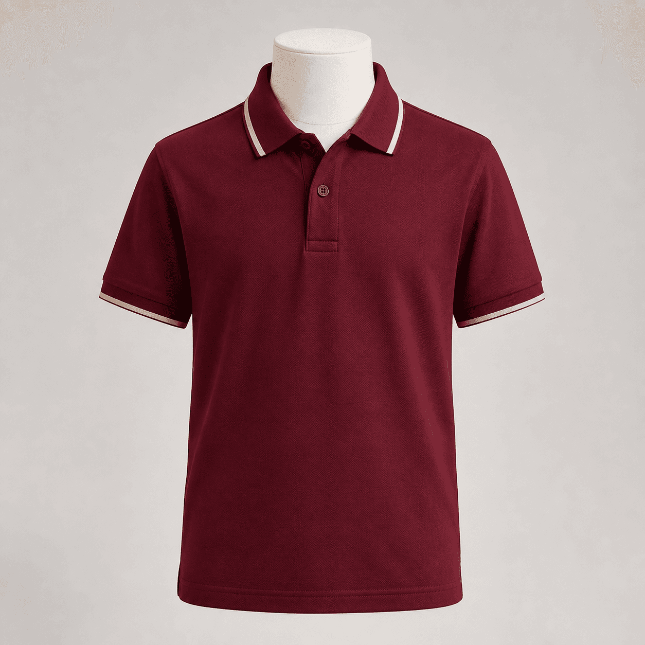 AI-generated demonstration product photograph of school uniform polo