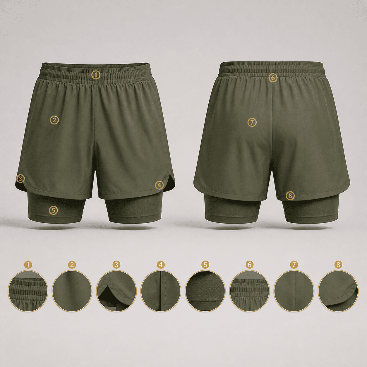 Two-layer Sports Shorts logo placement guide