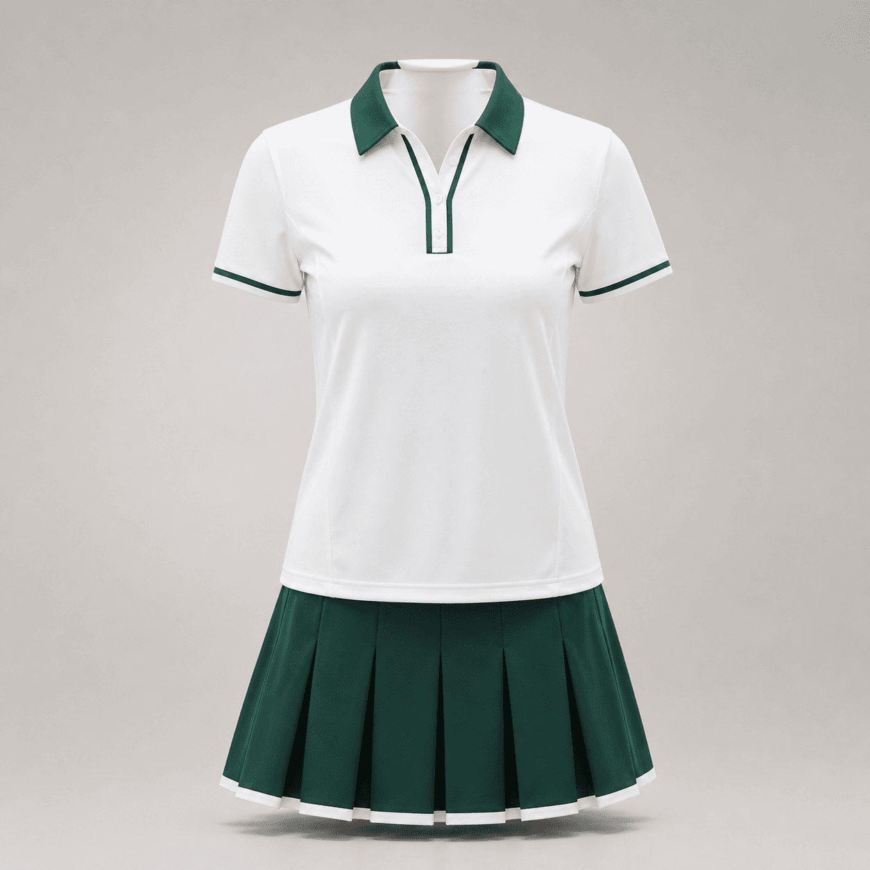 AI-generated demonstration product photograph of tennis apparel set